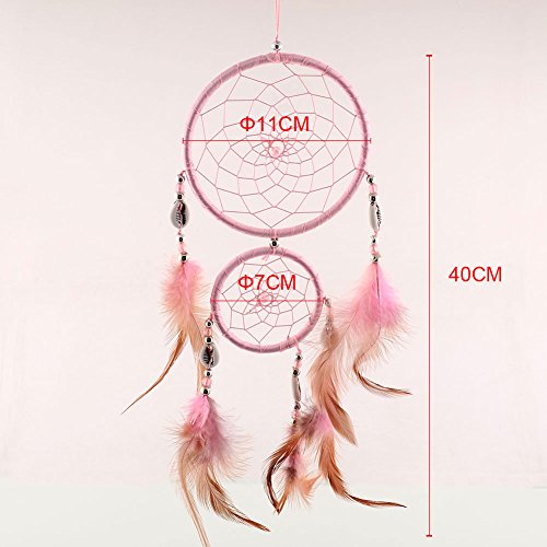SOLEDI Pink Dream Catcher Circular With feathers Wall Hanging Decoration Ornament Gift