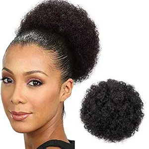 AISI QUEENS Afro Puff Drawstring Ponytail for Black Women Curly Hair Ponytail Extension, Black Brown Afro Bun Ponytail Clip on Hair Extensions for Black Women(#2)