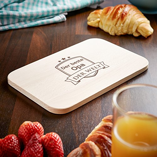 Frühstücksbrettchen – Schneidebrettchen mit Gravur und Wappen-Motiv – Der beste Opa der Welt – Standard – Brotbrett aus hellem Holz – Geschenkidee für Männer – Geburtstagsgeschenk - 4