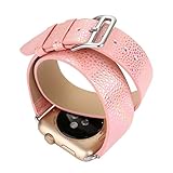 Hunpta Lange Lederband Double Tour Armband Uhrenarmband für Apple Uhr 38MM (Rose Gold)