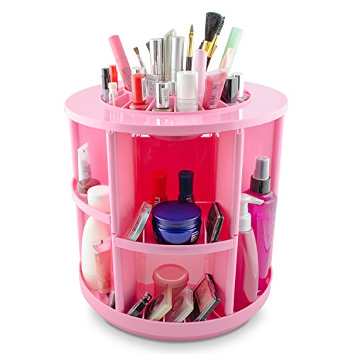 VENKON - Make Up Organizer Sortierkasten für Aufbewahrung von Kosmetik - 360 Grad drehbar - rosa