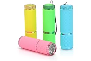 Yuragim Mini torcia a LED per bambini, 4 pezzi, ad alta luminosità, 9 luci a LED, torcia per bambini, torcia colorata per bambini, giocattolo adatto per compleanni, campeggio, attività all'aperto