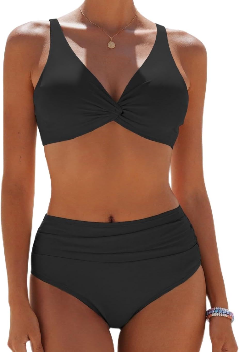 Yutdeng Bikini Mujer Braga Alta Bañador Dos Piezas Reductor Barriga Bikini Push Up con Relleno Crossover Cuello V Conjunto Bikini Alto Vientre Plano Traje de Baño Mujer 2 Piezas Ropa de Baño