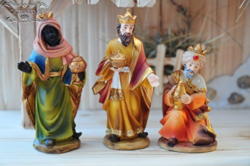 PREMIUM Krippenfiguren 11-12 cm KFG-MDS mit Deko, 21 -tlg. SET, Figuren bis 12cm hoch, große hochwertige Ausführung und feine Mimik, Komplettset mit Schäfer, Hirte mit Schaf / Schafe und Ziegen, Ochs und Esel, NEU – handbemalt – für große Holz Weihnachtskrippe + Zubehör, Design XXL Maria Josef Jesus Weihnachtsgeschichte aus Echtholz – Imitat - 9