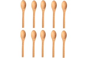 Fablcrew - Louche/cuillère en bois (Lot de 10) - Mini cuillère pour miel, café, thé, condiment, sucre, sel - 12,8 x 2,9 cm