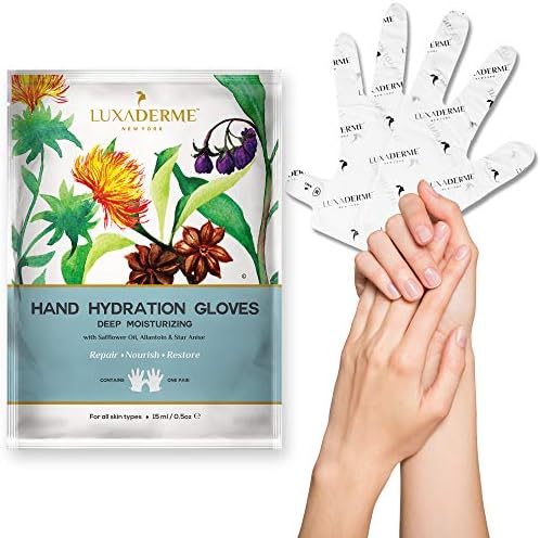 LuxaDerme Deep Moisturizing Hand Hydration Gloves Safflower Seed Oil Allantoin Botanicals, 15 ml