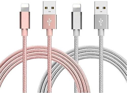 Lightning Cables, MASUMARK 5FT(1.5M) Long Nylon Braided USB Cord Charging Charger for iPhone X/ 8/ 7/ 7 Plus/ 6S/ 6S Plus/ SE/ 5S/ 5/ iPad/ iPod Nano 7 (Rose & Grey) (2 Pack)