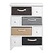 Rebecca Srl Chest of Drawers Cupboard Sideboard 4 Drawers 4 Baskets White Beige Brown Wood Wicker Country Urban Living Room Kitchen (0-1489)