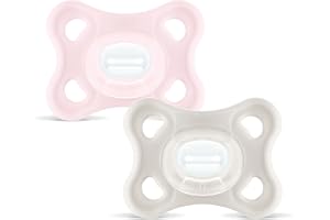 MAM Comfort Dummy 3–12 månader, set om 2, rosa/neutral | Med bärbar sterilisator napphållare, ortodontisk napp av SkinSoft si