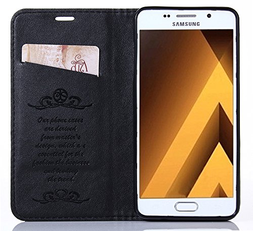 Nnopbeclik Hülle Leder Für Samsung Galaxy A3 2017 Flip Etui Echt, PU Leather [Schaffell Muster] Case Handytasche Fashionable Beiläufig Style Schale Brieftasche Muster Wallet handyhülle im Bookstyle mit Standfunktion Karteneinschub und Magnetverschluß [Selbstabsorption] Bumper Pour Samsung Galaxy A3 2017 [Schwarz] - 3