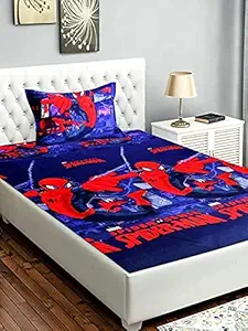 VHD Glace Cotton Single Cartoon Spiderman Printed 180 TC Single Bedsheet with One Pillow Cover