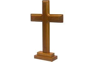 F Fityle Wooden Altar Cross with Stand, Double-Sided Display Cross Decor for Home, Chapel, Church Decor, Christian, Style A