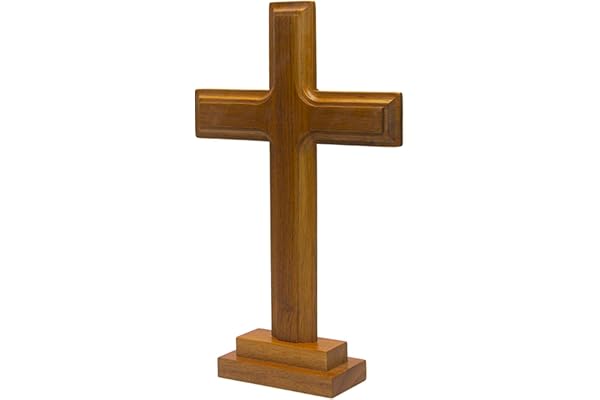 SGerste träaltarkrucifix med stativ, fristående, bordskors, dubbelsidig, dekoration, för hemmet, kapell, kyrka, dekoration, religiös, kristen, katolsk