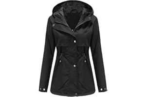 YFFUSHI Femme Veste Blouson Mi-longue Coupe-Vent Elégant Slim Fit Décontractée à Capuche et à Manches Longues