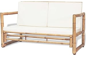 Festnight Sofá de Jardín Exterior Banco de Jardín de Bambú Impermeable 115x65x72cm