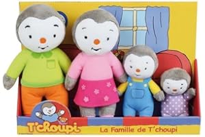 JEMINI 024229 T'CHOUPI Coffret Famille 4 Peluches +/- 19 CM : Papa, Maman, T'Choupi et Fanny, Noir/Blanc