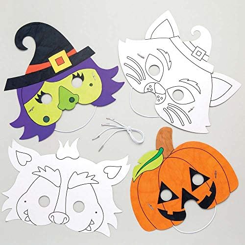 Baker Ross Halloween Colour-in Masks (Pack Of 6) For Kids Halloween Arts And Crafts