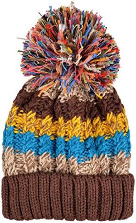 SorJe Womens Girls Winter Knitted Beanie Bobble Hat Pom Pom Caps With Warm Fleece Lining (Brown)