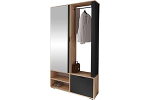Mirjan24 Garderoben-Set Raldento mit Spiegel, Kleiderstange, Schuhschrank und Fächer, Wandgarderobe, Flurgarderobe, Kompaktgarderobe (Eiche Artisan/Eiche Artisan + Schwarz)