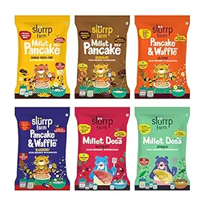 Slurrp Farm Healthy Breakfast and Snacks Trial Pack Combo, Millet Pancake and Dosa Mix, 300g (Pack of 6, 50g Each)