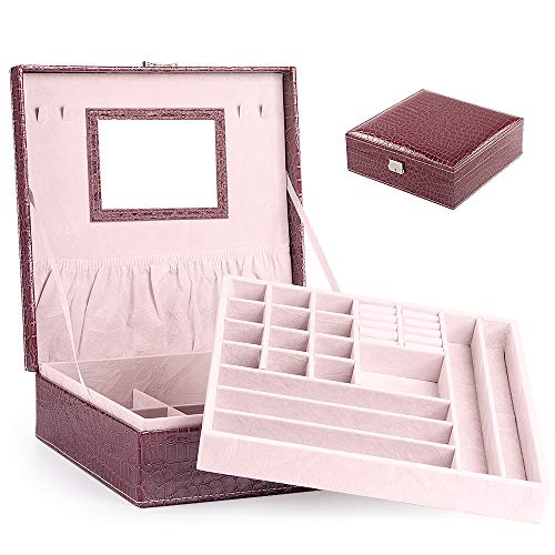 Preisvergleich Produktbild BalladHome Schmuckkoffer - Schmuckkästchen - Schmuckschrank - Schmuckschatulle - Schmuckbox - Schmuckkiste für Uhren, Ringe und Ketten – Schmucklade Schmuckkästchen (Krokodilmuster – Lila)