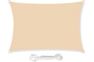 HEYOMART Sun Shade Sail 4m x 6m Rectangle Shade Sails Waterproof Outdoor Garden Patio Party Sunscreen Awning Canopy 98% UV Block With Free Rope, Beige