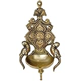 Metaldecor Wall Hanging Antique Figure Brass Lamp/Deepak/Diya for Pooja Decoration, Standard(Yellow)