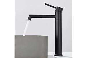 Ulytid Mitigeur Haut pour Vasque pour Salle de Bain Rotatif à 360°, Eau Chaude et Froide Disponible, Hauteur de Bec de 204mm pour Lavabos á Poser, Raccordement Eau Froide/Chaud 50 cm, Noir