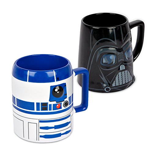 Ideal casa Pack de 2 Tazas de gres. Mugs con Relieve de los Personajes de Star Wars R2-D2 y Darth Vader