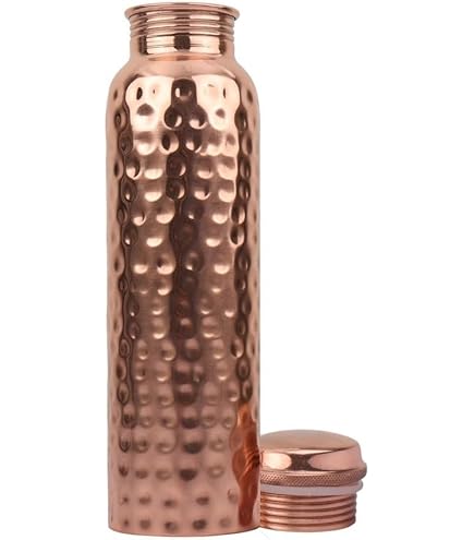 High Quality 650ml Ayurvedic Copper Water Bottle Hammered Design with Health Ben