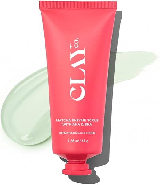 ClayCo Matcha Enzyme Face Scrub with AHA + BHA for Gentle Exfoliation, Deep Pore Cleansing, Blackhead Removal, Skin Brightening & Texture Refining for Oily, Acn