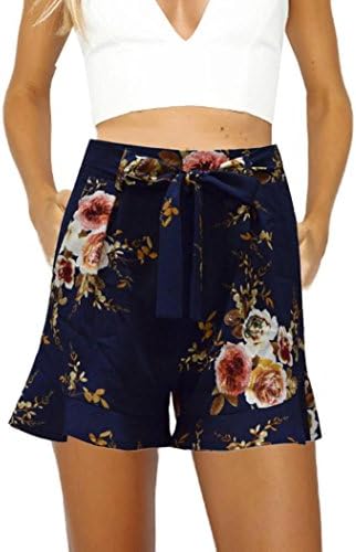 Women's Casual Drawstring Elastic Waist Knee Length Curling Bermuda Shorts Ladies Short Pants by Quistal (XL, Navy)