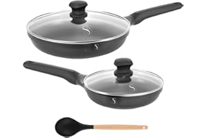 Stone&Stone Set di 2 padelle 24cm 28cm estremamente antiaderente | induzione gas | alluminio e acciaio padella professionale batteria con rivestimento tedesco + 2 coperchi 2 cucchiai | priva di PFAS