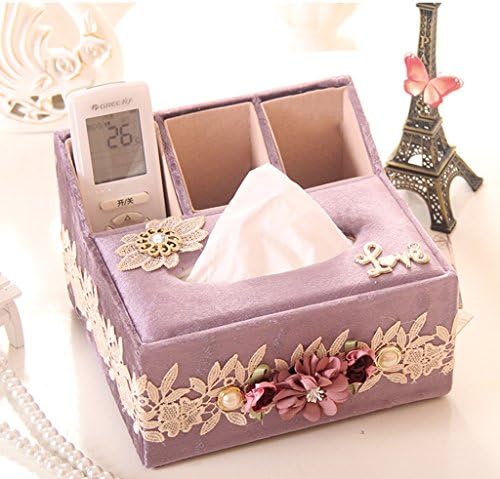 Max Home@ European-style Multi-functional Flannel Tissue Box Storage Box Paper Towels Pumping Desktop Storage Remote Control Box ( Color : Light Purple )