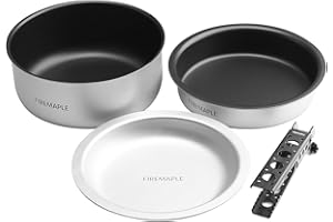 Fire-Maple Frost Set di Pentole da Campeggio Ultraleggere Kit di Cottura Compatto in Alluminio con Pentola Antiaderente, Padella, Piastra e Utensili da Campeggio a Pinza per 1-2 Persone
