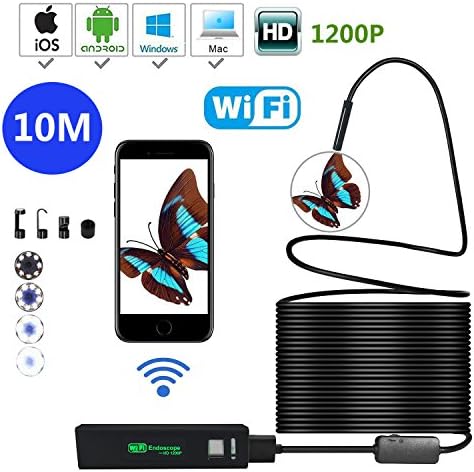 HD 1200p Wireless Endoscope,USB Endoscope WiFi Borescope Inspection Camera 2.0 Megapixels HD Resolution: 1600x1200,Waterproof IP68 Snake Camera with 8 Adjustable Leds for Android/iOS/Windows devices