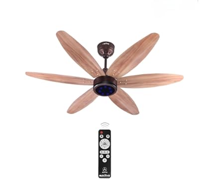 ACTIVA JETTA 1200MM BLDC Ceiling Fan | 28W | 6 Wooden-Finish Blades | 7 LED Lights | Remote | Noiseless | BEE 5-Star Rated | Energy Efficient | 5 Year