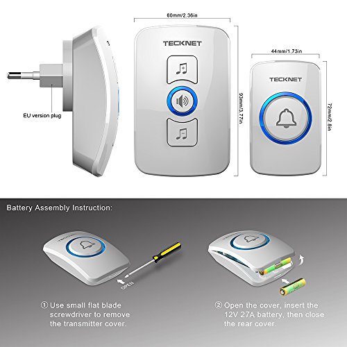 TeckNet Funk Türklingel Kit, Schnurlose Türklingel, 250m Reichweite, Plug In für Die Steckdose, Klingel und Klingelknopf Mit LED Anzeige - 4