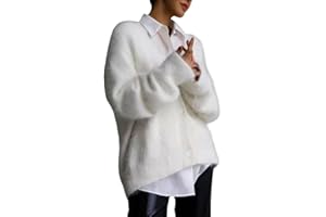 XHHPJ Women's Fuzzy Mohair Sweater Button Down V Neck Long Sleeve Knit Tops Casual Lightweight Cardigan Jackets