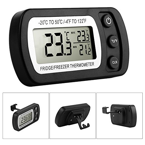 Preisvergleich Produktbild Digital Kühlschrank Thermometer Glamouric Gefrierschrankthermometer Kühlschrank LCD Digital thermometer für Tiefkühltruhe Gefrierschrank Kühl Temperatur Monitor Wasserdicht mit Haken Schwarz
