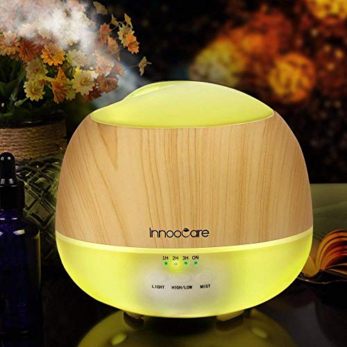 InnooCare 500ml Humidificador Ultrasónico Aromaterapia Difusor de Aceites Esenciales Difusor de Aroma 7 Colores LED 4 Temporizadores Vapor Frío Casa, Dormitorio, Baño, Yoga, Sauna y Oficina