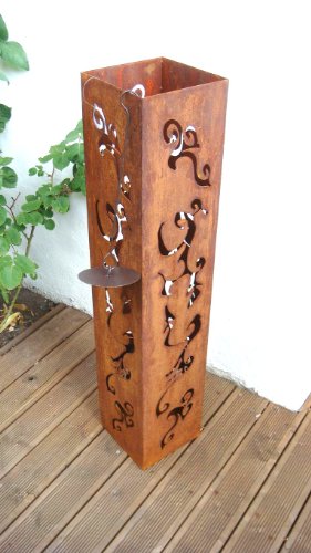 Säule Rost Feuersäule Metall Skulptur Edelrost Bioethanol eckig mit Feuereinsatz Deko eckig H: 80cm - 3