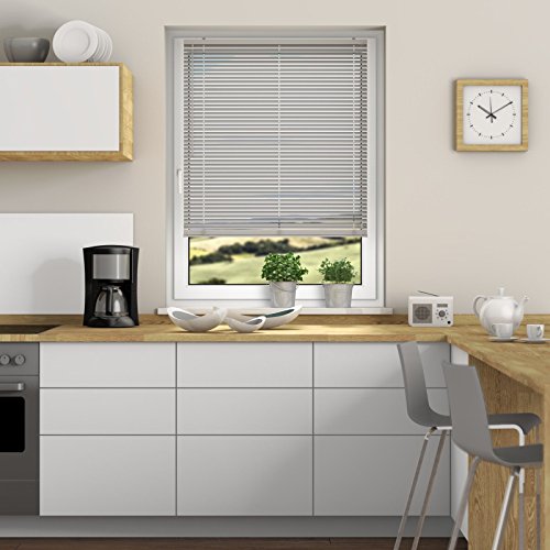 DESWIN Jalousien – Klemm-Jalousie – 135 x 150 cm SILBERGRAU – Aluminium – (mit Klemmhaltern, Magnete, Halter zum Schrauben) - 2