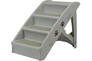 VA-Cerulean Haustiertreppe,Faltbare Kunststoff Hundetreppe,Tiertreppe mit Rutschfesten Stufen,Katze, Kleine Haustiere Einstiegshilfe für Bett oder Sofa(Grau)