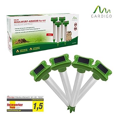 Gardigo 700274 - Set de 4 Répulsif Solaire Anti-Taupes, Campagnols, Fourmis, Serpents et Nuisibles | Tige en aluminium - IP56, 700 m²