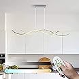 Garwarm Modern Wave Pendant Light 32W LED Dimmable Chandelier with Remote Control Adjustable Height Hanging Light Fixture for Dining Table Kitchen Island Living Room