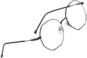 Voolga Klassische Retro Blaulichtfilter Brille, Polygon Brille Ohne Stärke Damen und Herren, Mode Fake Brille für Anti Blaulicht von Computer mit Metall Brille Beine