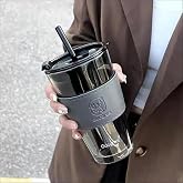 MMTS World Reusable Glass Coffee Sipper Mugs with Lid & Straw Pack of 1, 450ml Multipurpose Drinking Glasses Tumbler with Lea