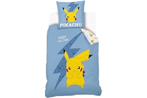 SAHINLER Juego de Cama de Pikachu Reversible para niños, Funda nórdica de 140 x 200 cm y Funda de Almohada de 63 x 63 cm, Color Azul, 100% algodón