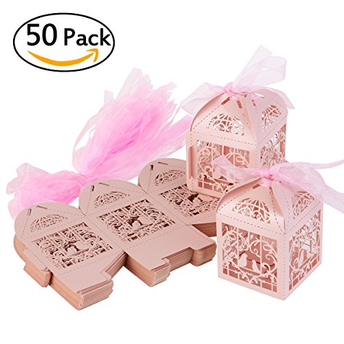 ULTNICE 50Pcs Geschenk Kasten Karton Süßigkeit Kasten Gast Kasten für Hochzeits Taufe Geburtstags Party Dekor Rosa